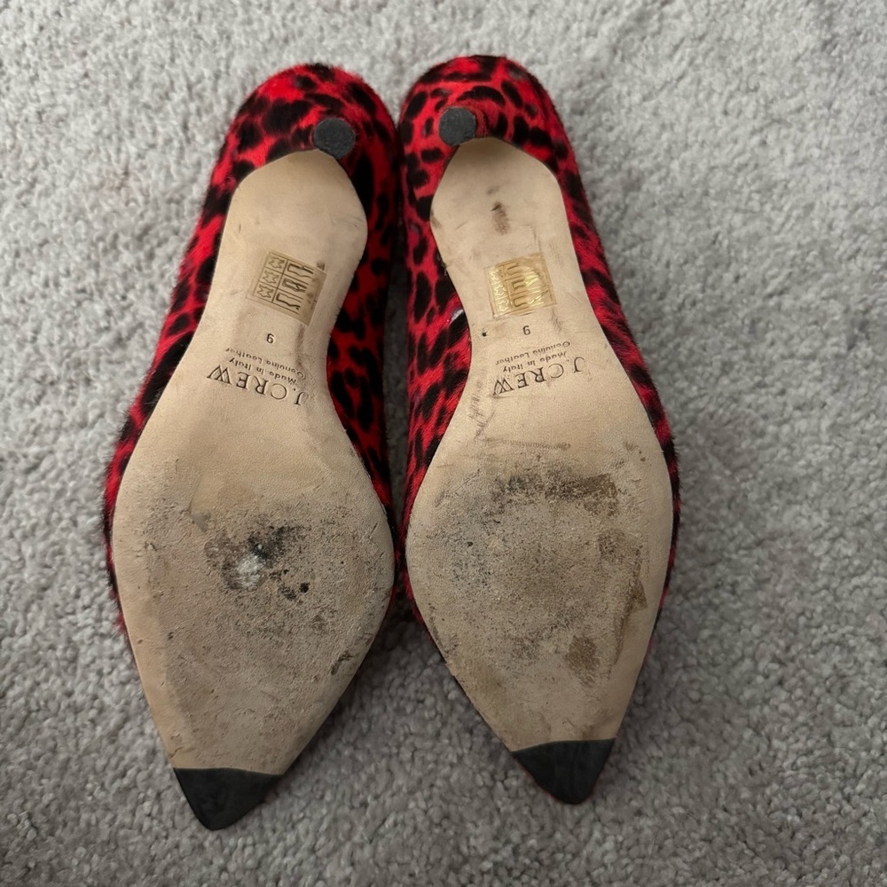 J.Crew Leather Calf Hair Roxie Red Leopard Heels Size 9 Pointed Toe Italy - Picture 5 of 10